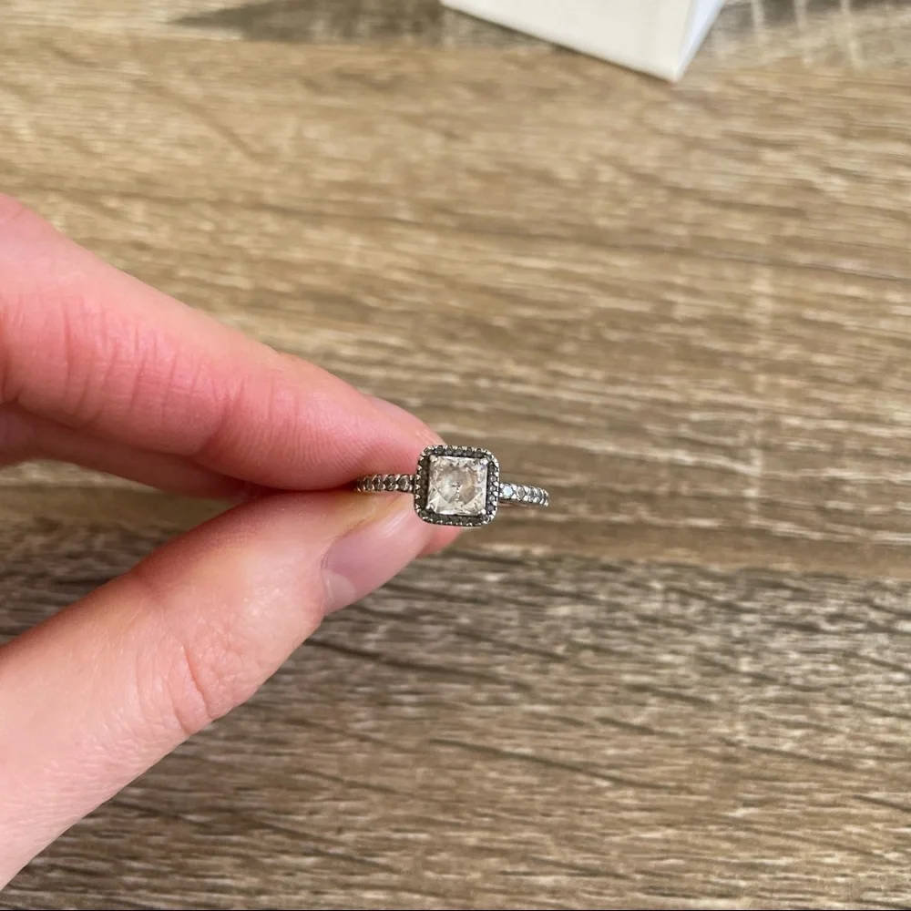 PANDORA Sparkling Halo Ring Square Cut Sterling Silver Cubic Zirconia Size 52 - Picture 2 of 7